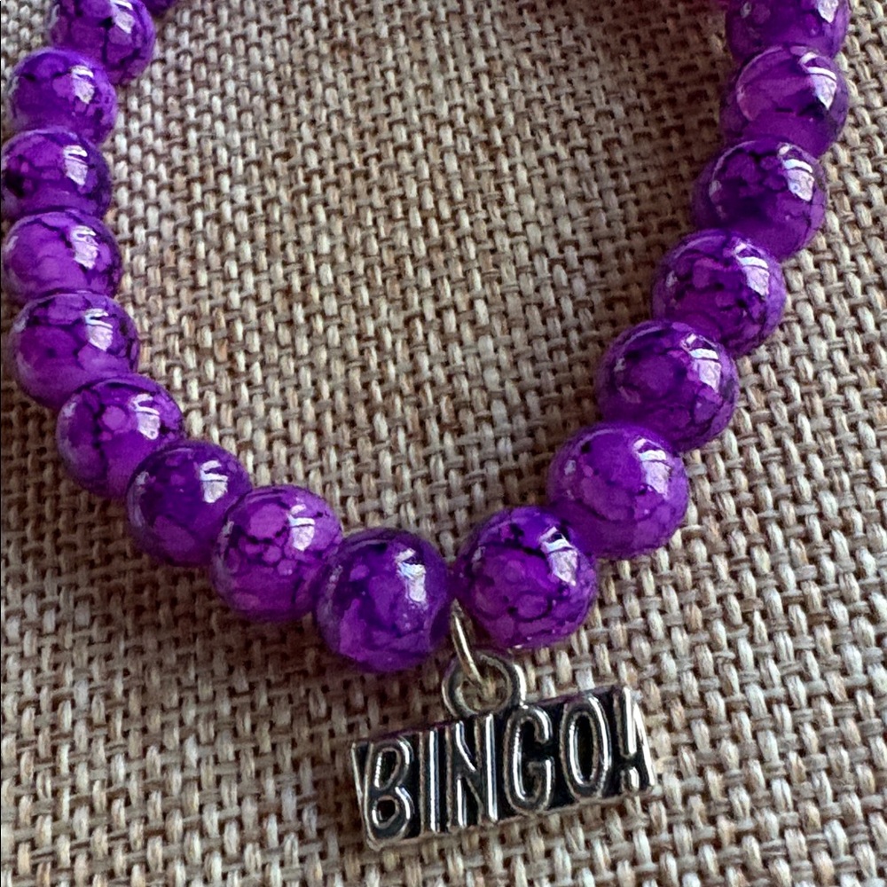 Bingo Purple Glass Beaded Stretch Bracelet - Picture 3 of 5